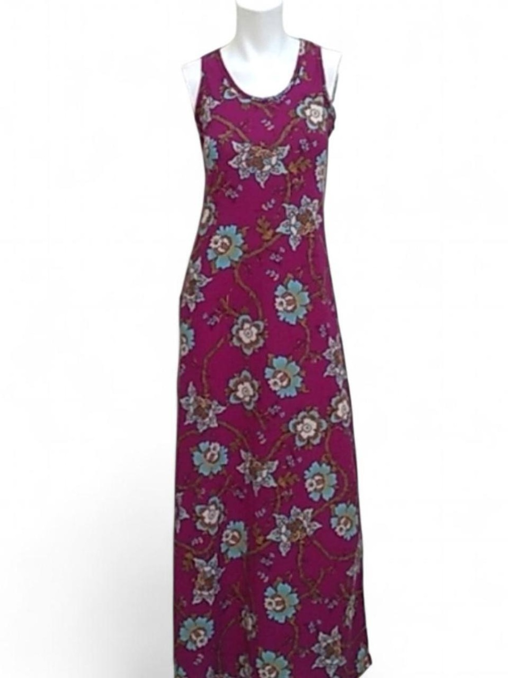 LuLaRoe Sleeveless Floral Maxi Dress in Magenta with Teal Accents